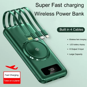 30000mAh Wireless Power Bank Built in Cable Portable Fast Charging Powerbank for iPhone 14 X Samsung S22 Huawei Xiaomi Poverbank
