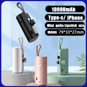 Mini Power Bank 10000mAh Built in Cable PowerBank Plug Play External Battery Portable Charger for IPhone Samsung Huawei Xiaomi